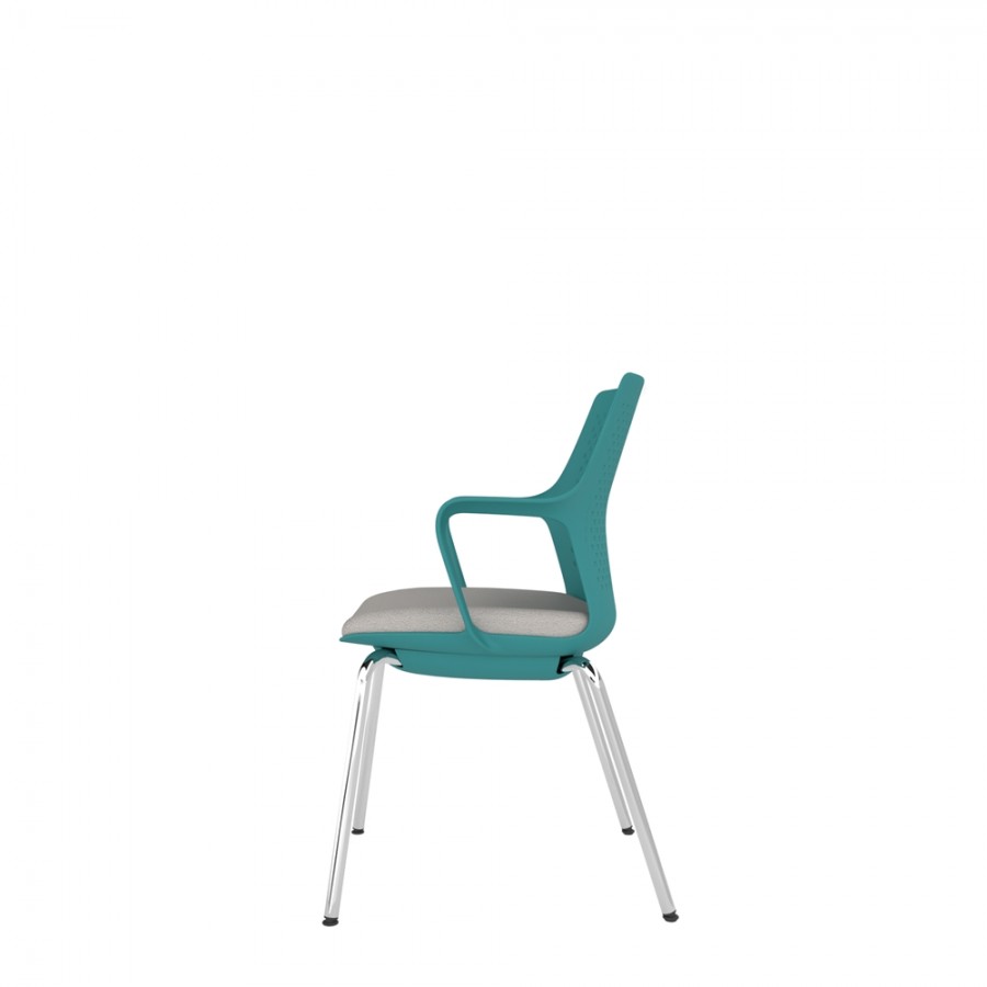 Turquoise Perforated Back Chair With Integrated Arms, Upholstered Seat And Chrome 4 Leg Frame