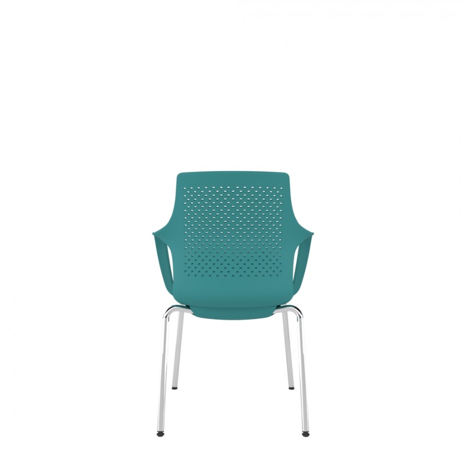 Turquoise Perforated Back Chair With Integrated Arms, Upholstered Seat And Chrome 4 Leg Frame