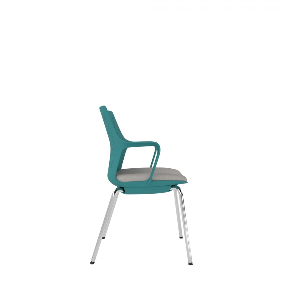 Turquoise Perforated Back Chair With Integrated Arms, Upholstered Seat And Chrome 4 Leg Frame