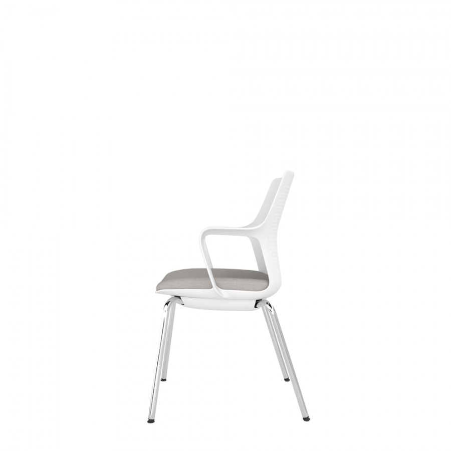 White Perforated Back Chair With Integrated Arms, Upholstered Seat And Chrome 4 Leg Frame