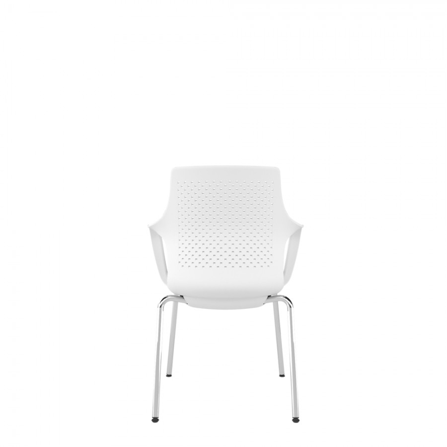 White Perforated Back Chair With Integrated Arms, Upholstered Seat And Chrome 4 Leg Frame