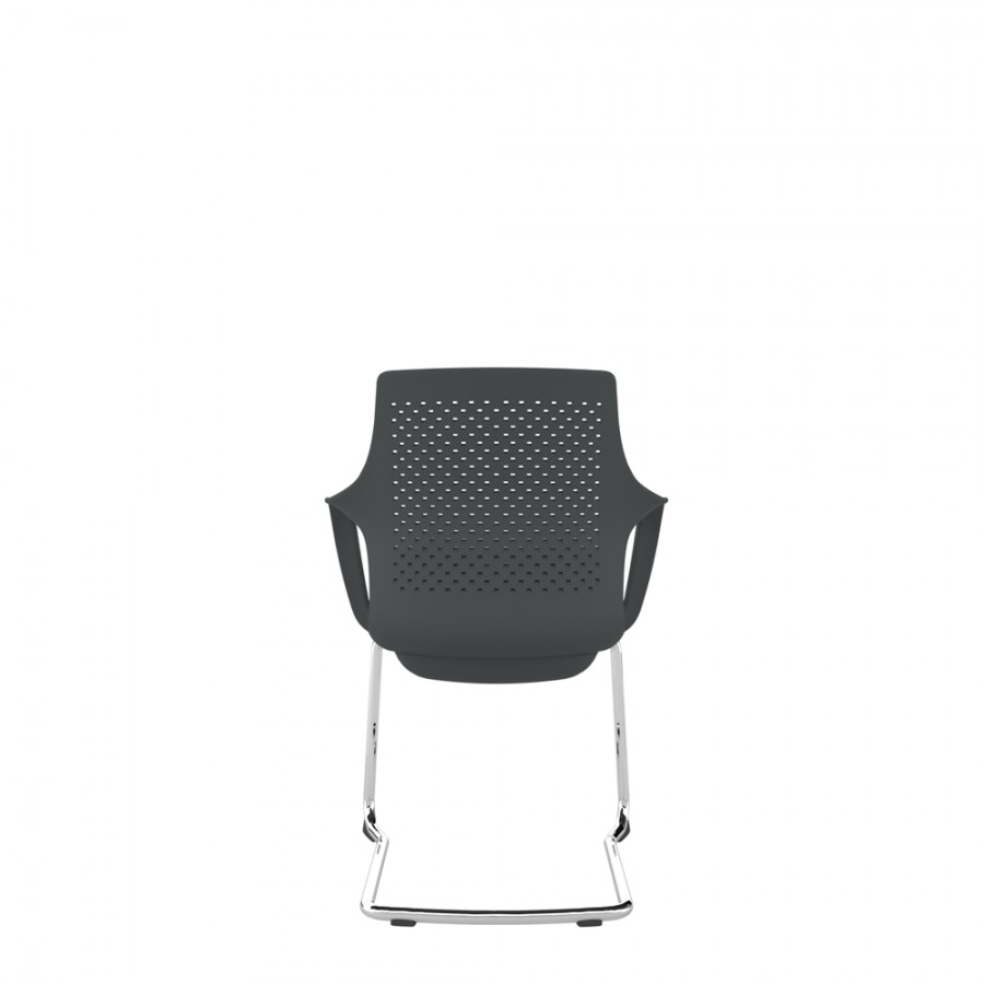 Black Perforated Back Chair With Integrated Arms, Upholstered Seat And Chrome Cantilever Frame