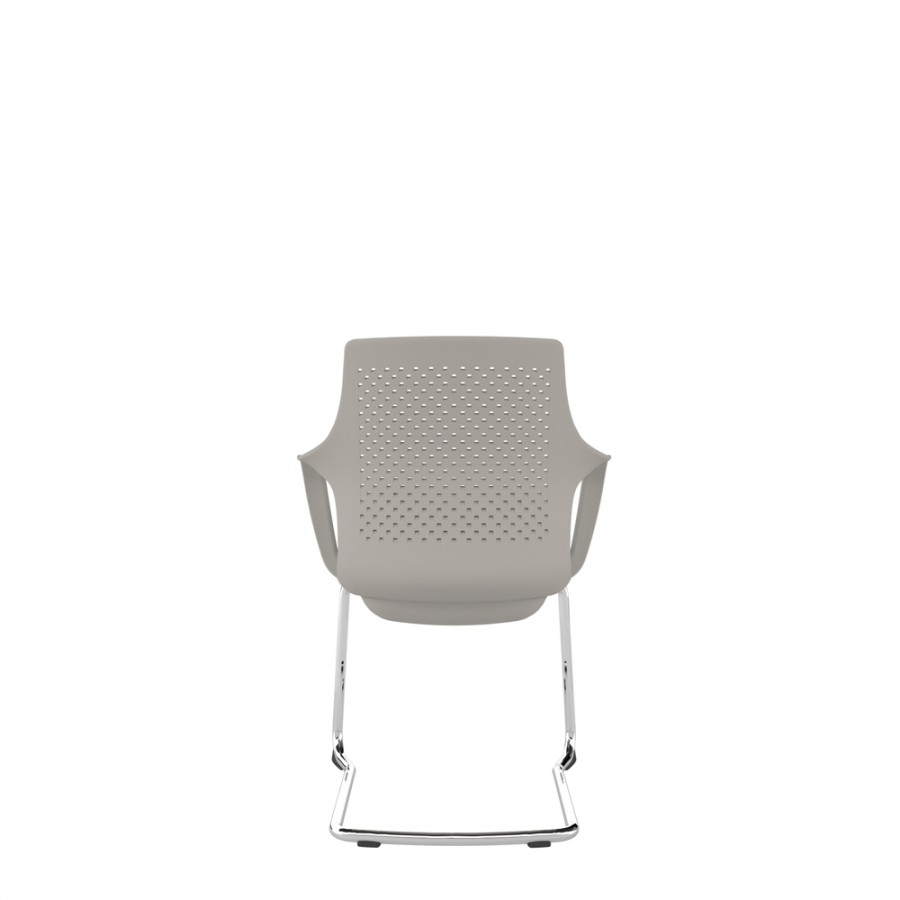 Light Grey Perforated Back Chair With Integrated Arms, Upholstered Seat And Chrome Cantilever Frame