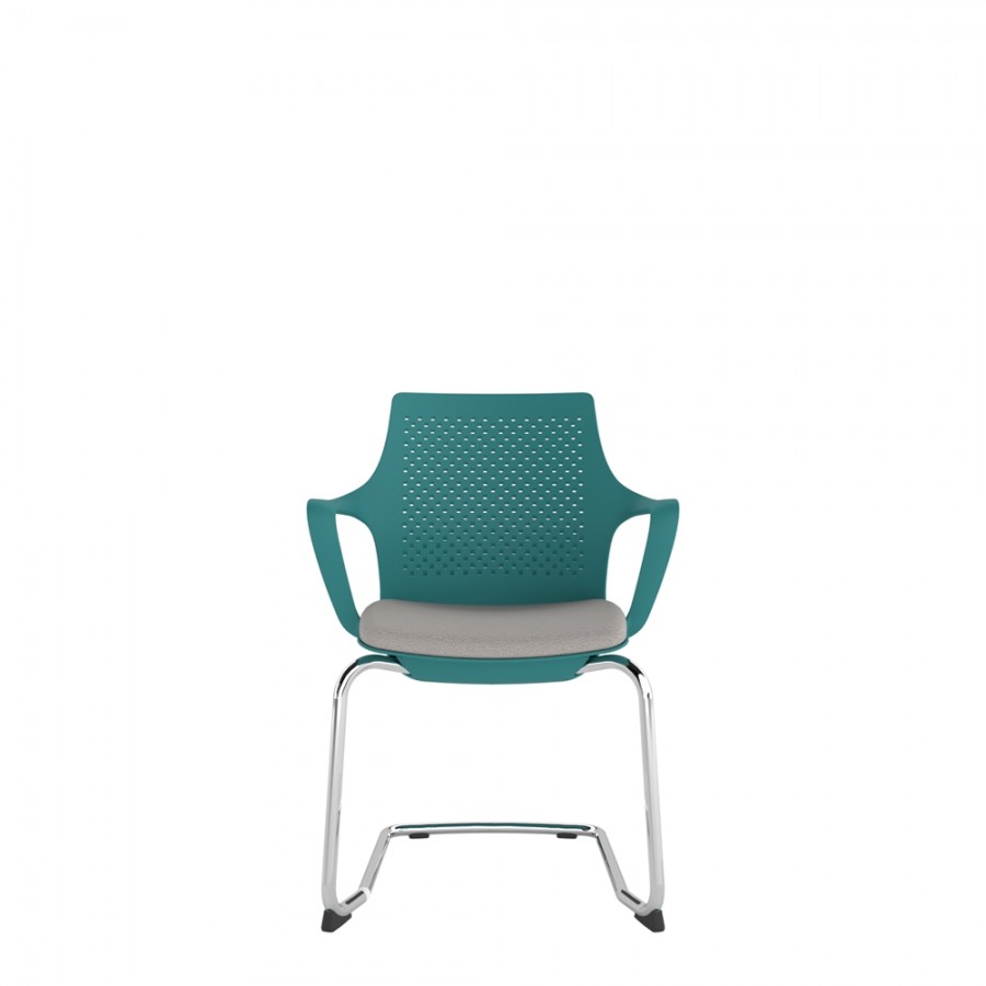 Turquoise Perforated Back Chair With Integrated Arms, Upholstered Seat And Chrome Cantilever Frame