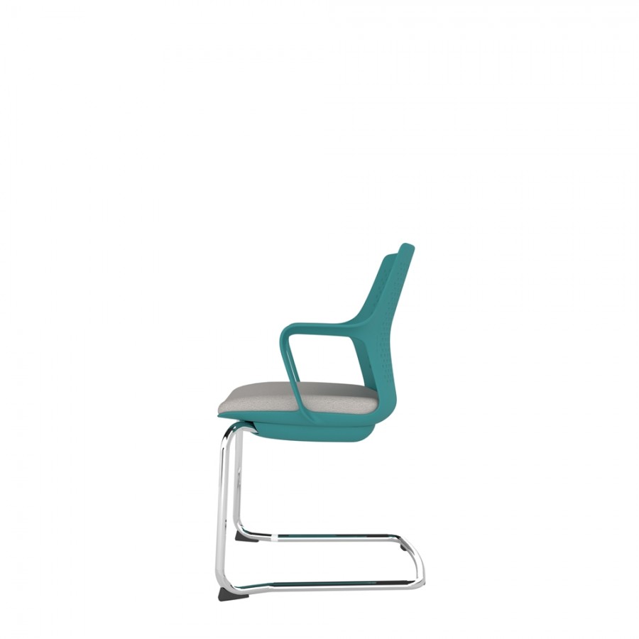 Turquoise Perforated Back Chair With Integrated Arms, Upholstered Seat And Chrome Cantilever Frame