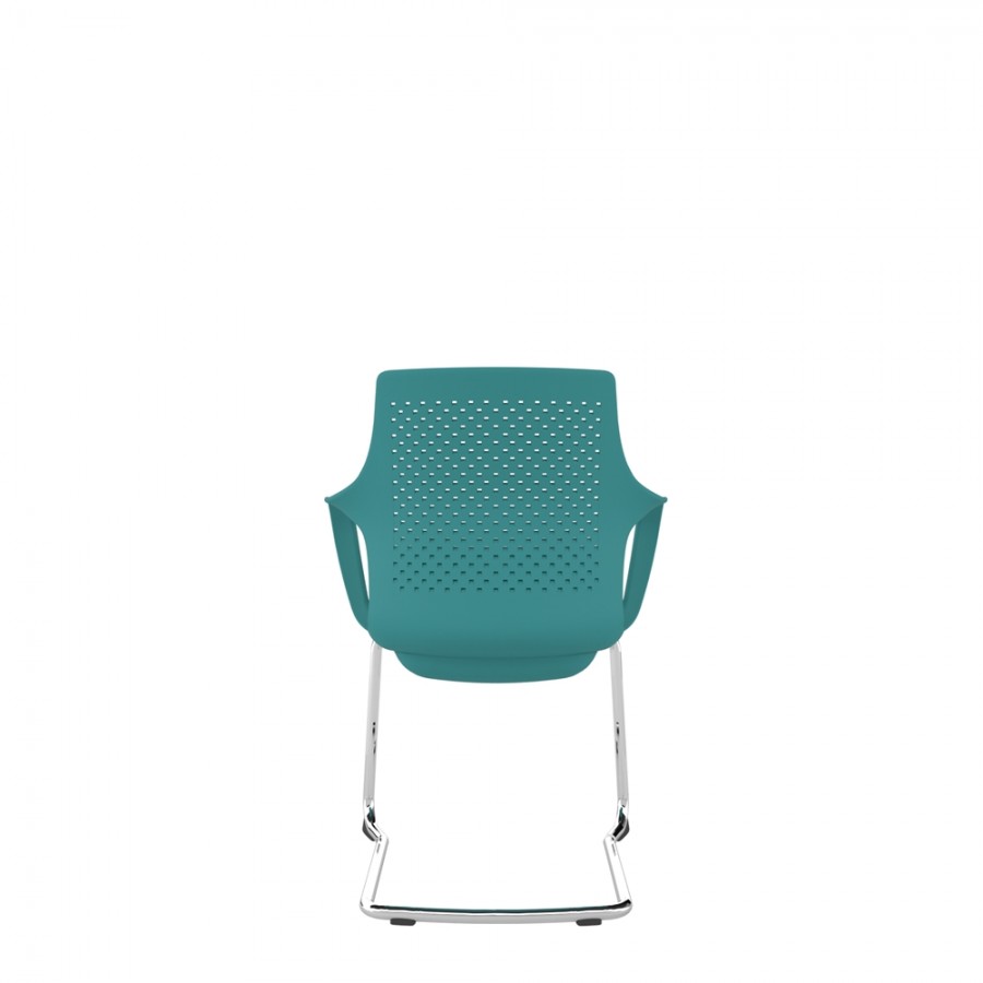 Turquoise Perforated Back Chair With Integrated Arms, Upholstered Seat And Chrome Cantilever Frame