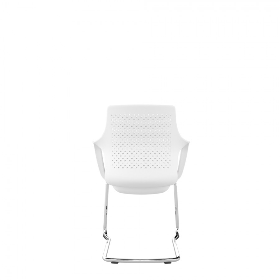White Perforated Back Chair With Integrated Arms, Upholstered Seat And Chrome Cantilever Frame
