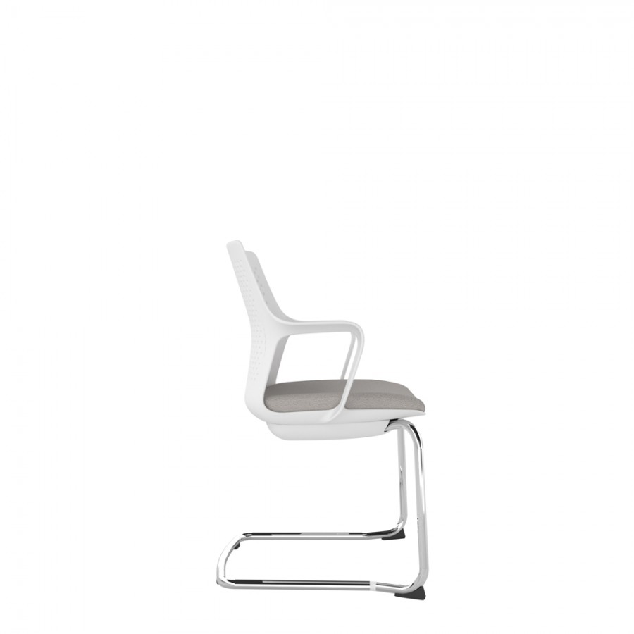 White Perforated Back Chair With Integrated Arms, Upholstered Seat And Chrome Cantilever Frame