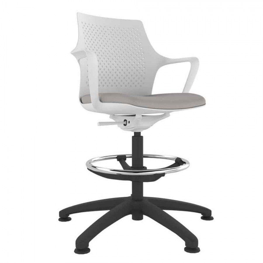 White Perforated Shell Draughtsman With Black Swivel Base