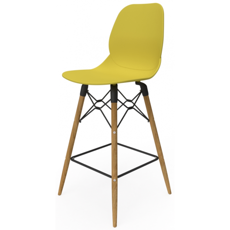 Coco Plastic Shell High Stool with Wooden 4 Leg Eiffel Frame