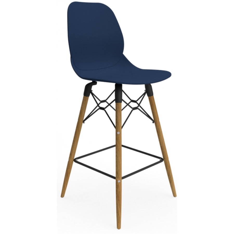 Coco Plastic Shell High Stool with Wooden 4 Leg Eiffel Frame