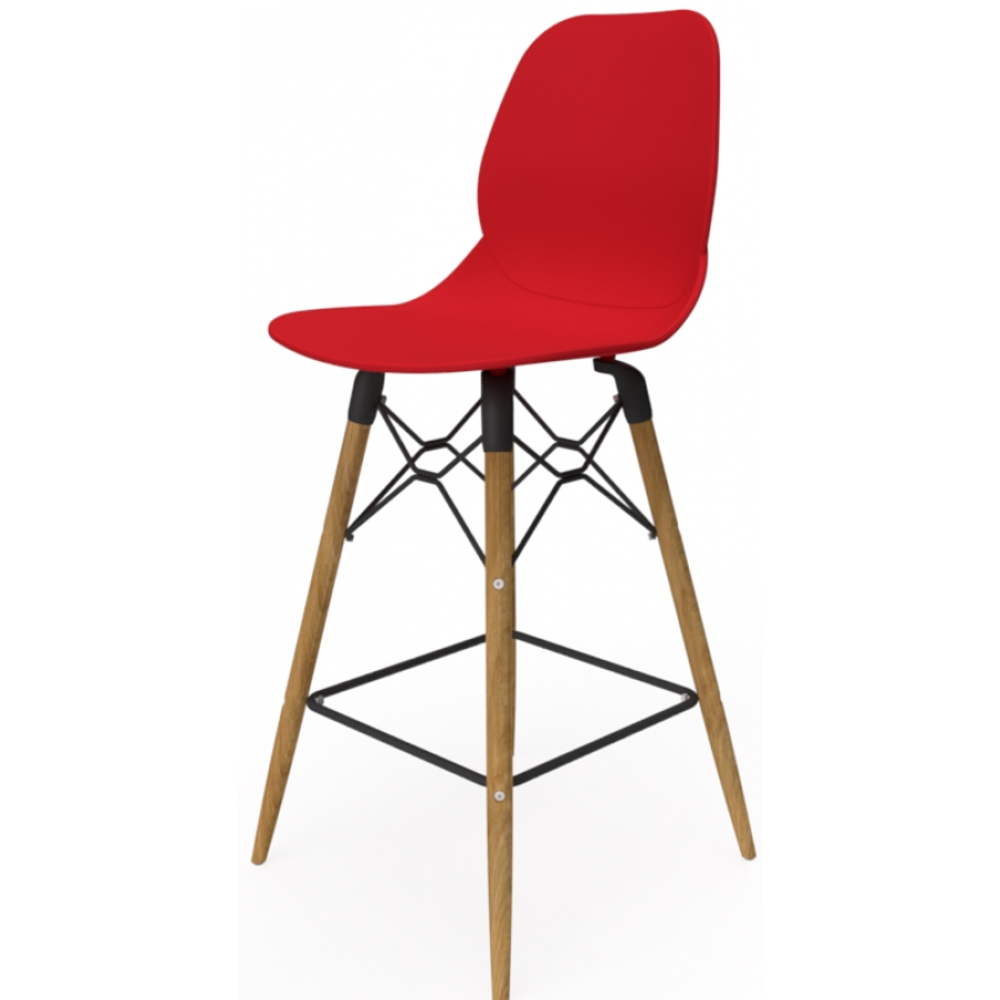 Coco Plastic Shell High Stool with Wooden 4 Leg Eiffel Frame