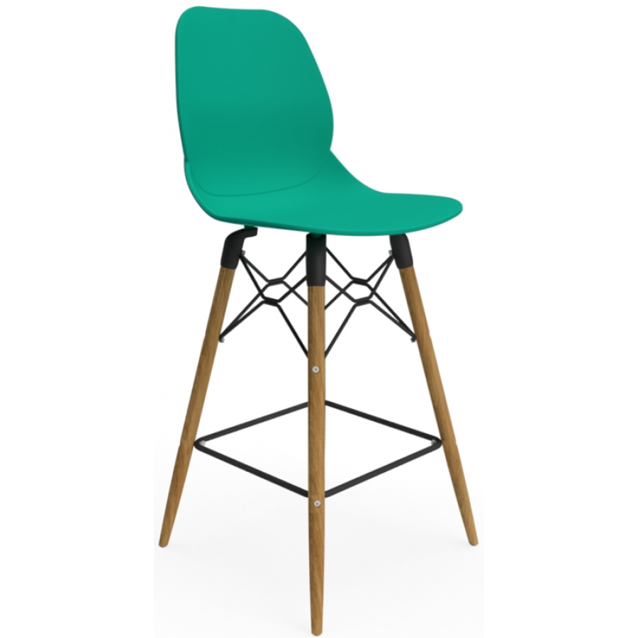 Coco Plastic Shell High Stool with Wooden 4 Leg Eiffel Frame