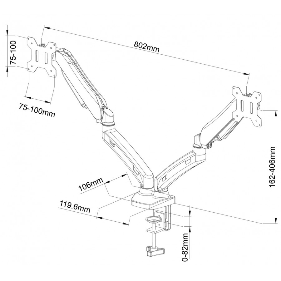 Gas Spring Twin Monitor Arm Stand with Clamp and Mount