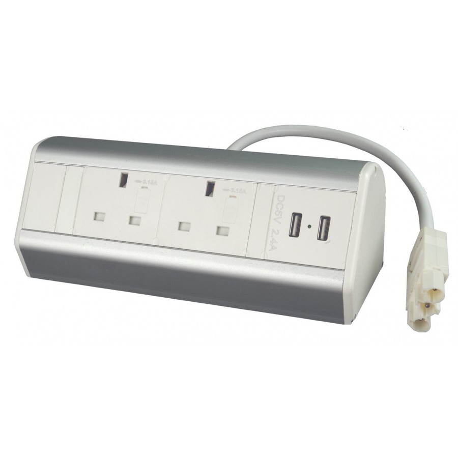 Desktop Power Extension 2 Sockets 2 USB Ports