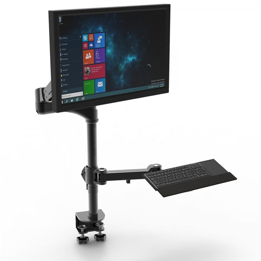 Compact Gas Spring Workstation with Monitor Arm & Laptop or Keyboard Tray