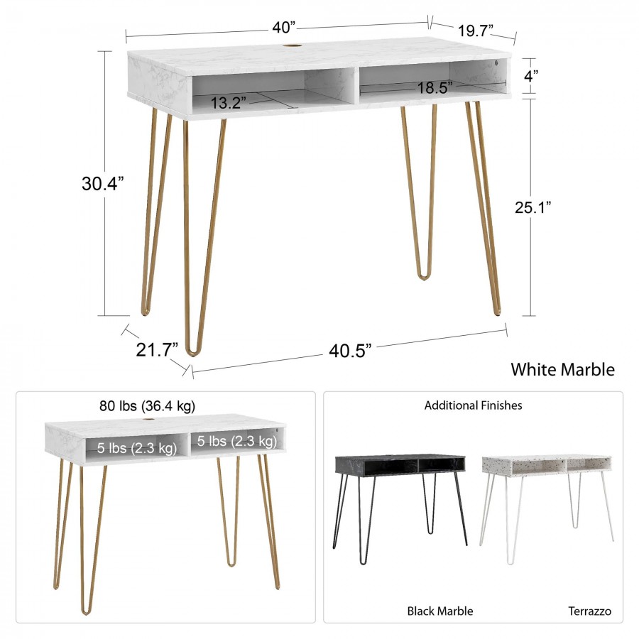 Novogratz Marble Effect Athena Desk With Storage