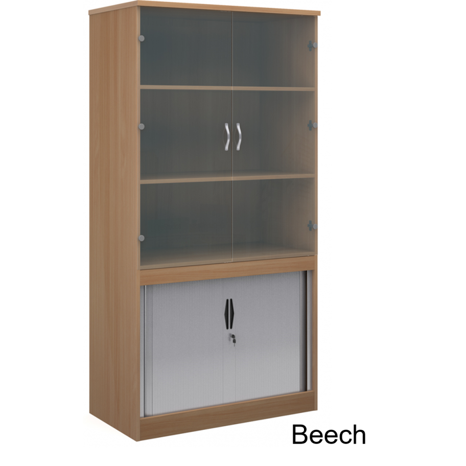 Systems Combination Bookcase With Horizontal Tambour Glass