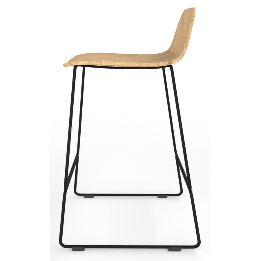 Almond Ash Shell Chair Medium Stool with Black Steel Frame