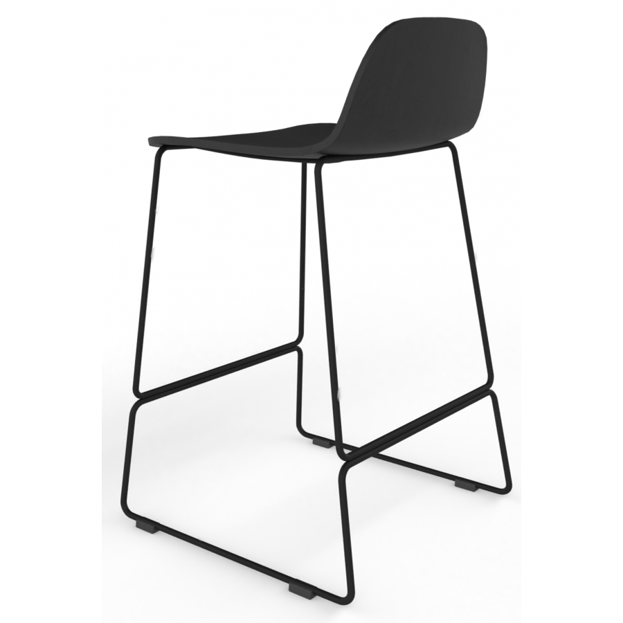 Almond Ash Shell Chair Medium Stool with Black Steel Frame