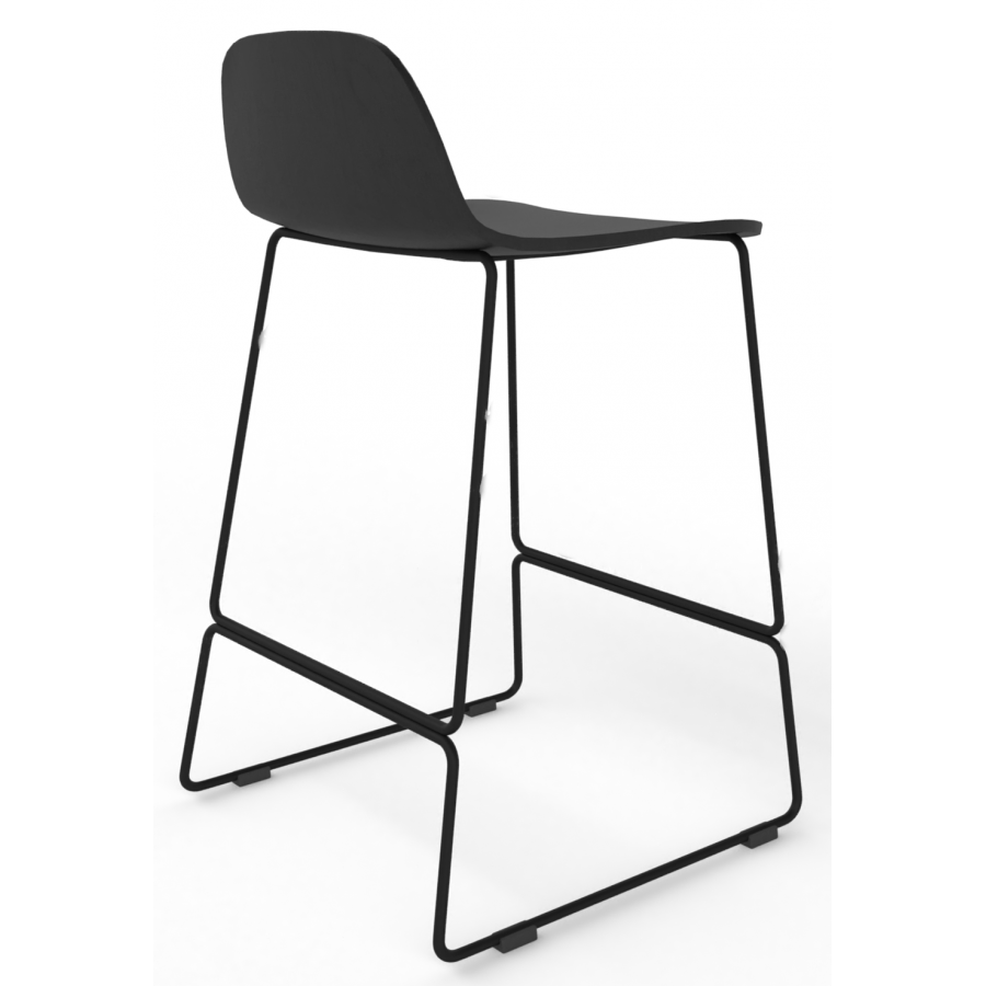 Almond Ash Shell Chair Medium Stool with Black Steel Frame