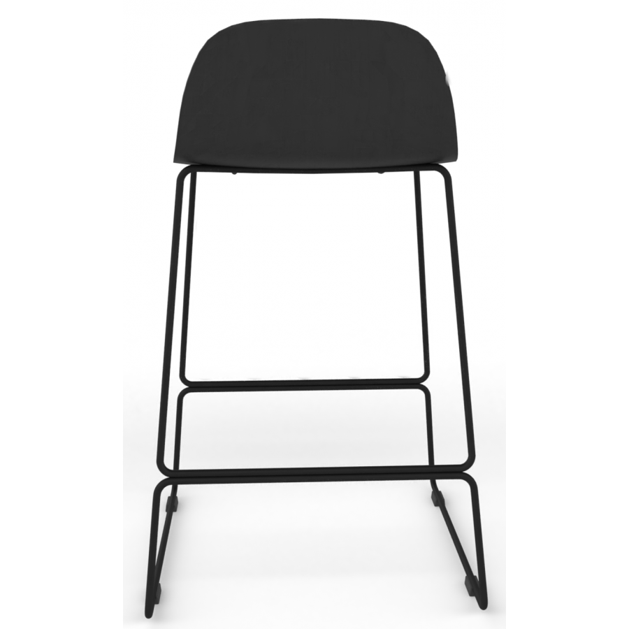 Almond Ash Shell Chair Medium Stool with Black Steel Frame