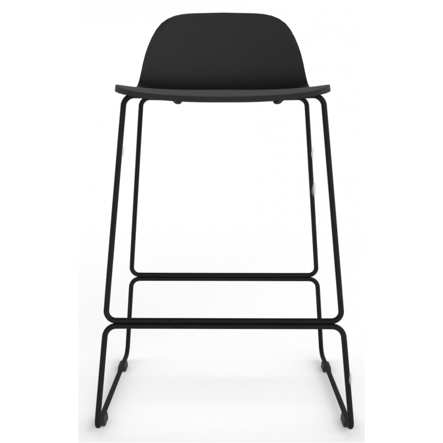 Almond Ash Shell Chair Medium Stool with Black Steel Frame