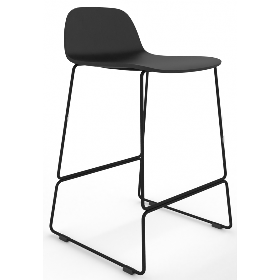 Almond Ash Shell Chair Medium Stool with Black Steel Frame