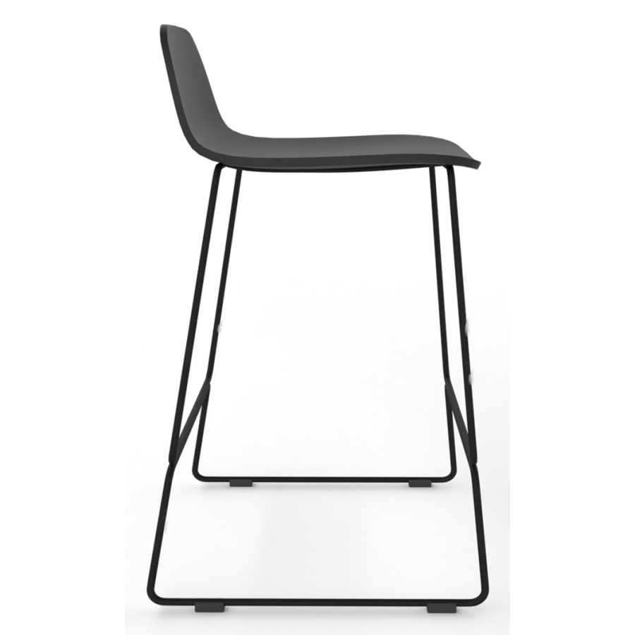 Almond Ash Shell Chair Medium Stool with Black Steel Frame