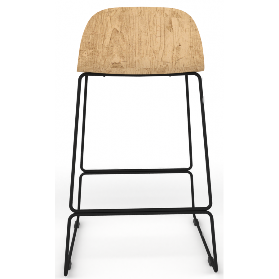 Almond Ash Shell Chair Medium Stool with Black Steel Frame