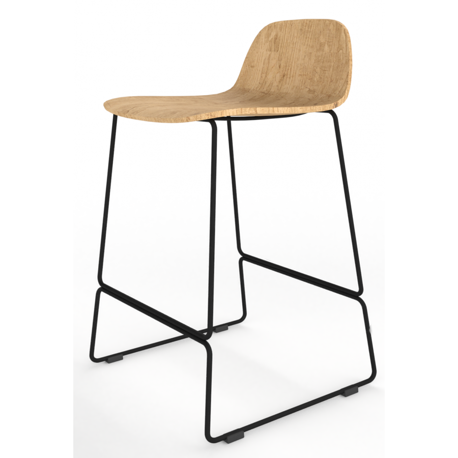 Almond Ash Shell Chair Medium Stool with Black Steel Frame