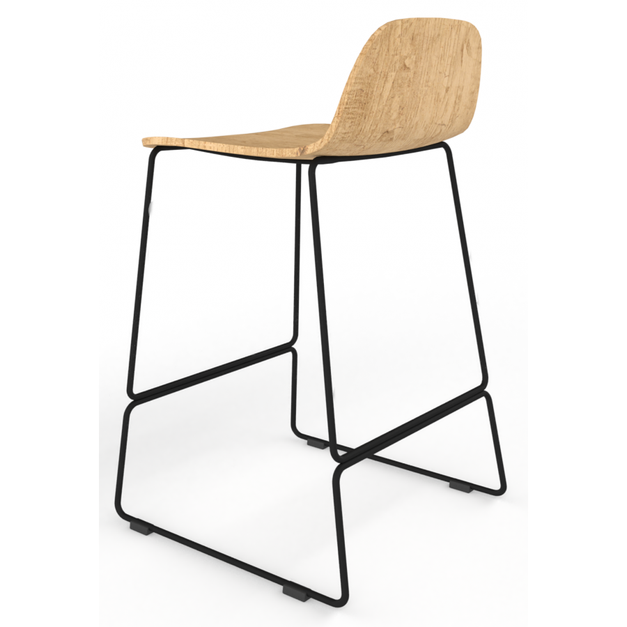 Almond Ash Shell Chair Medium Stool with Black Steel Frame