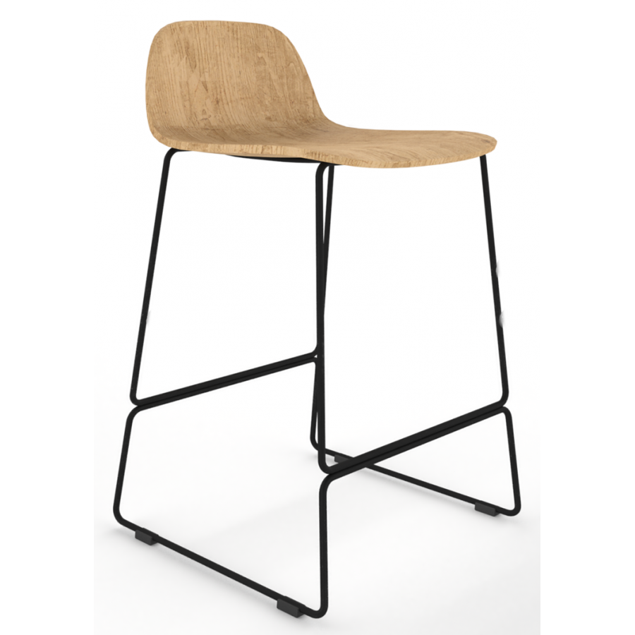 Almond Ash Shell Chair Medium Stool with Black Steel Frame