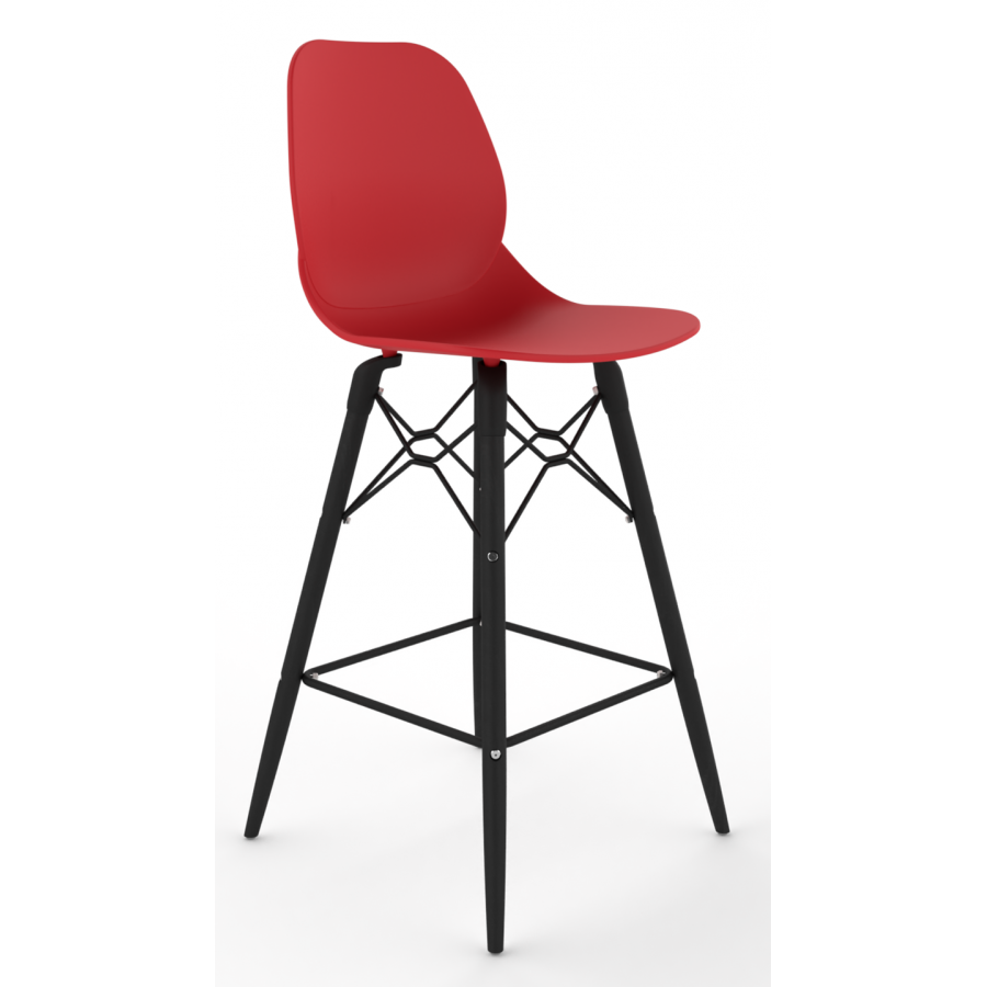 Coco Plastic Shell High Stool with Wooden 4 Leg Eiffel Frame