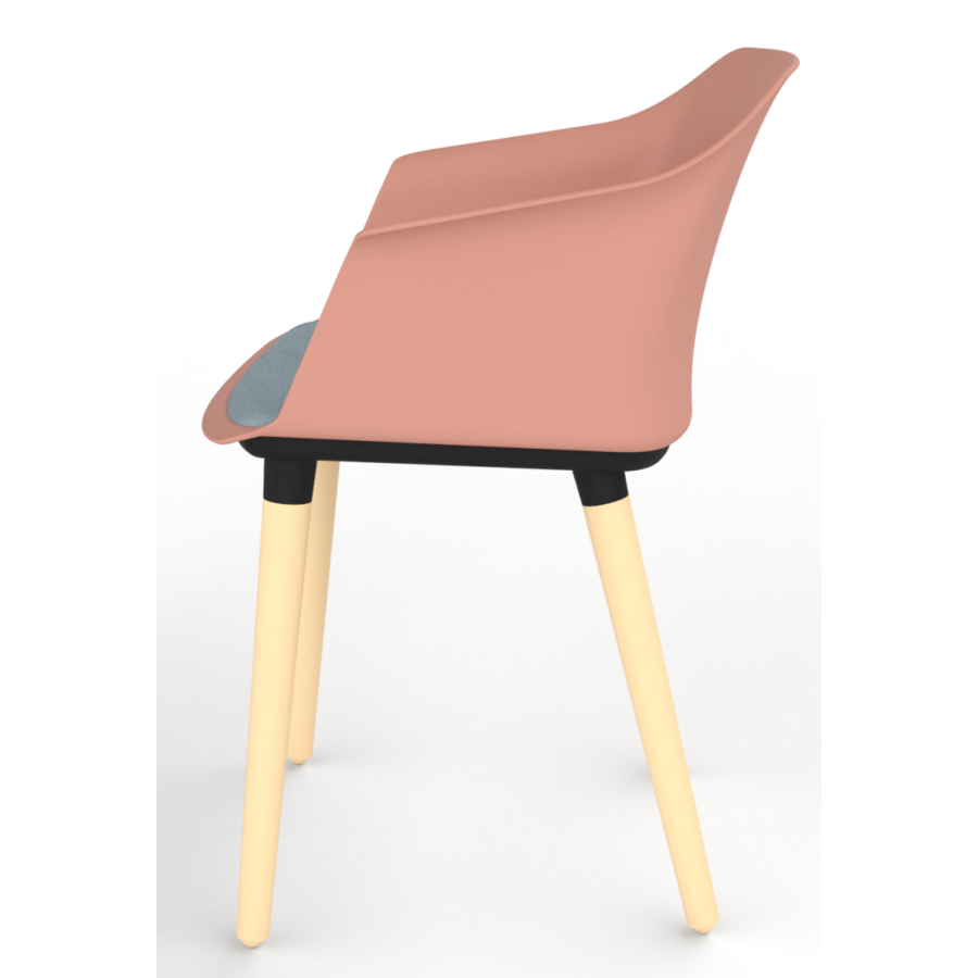 Cashew One Piece Moulded Chair with Wooden Legs and Upholstered Seat