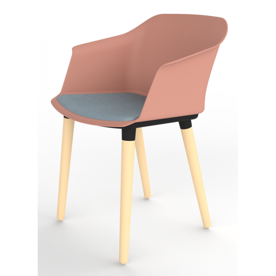 Cashew One Piece Moulded Chair with Wooden Legs and Upholstered Seat