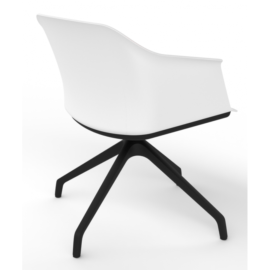 Cashew One Piece Moulded Chair with Black Pyramid Base and Upholstered Seat