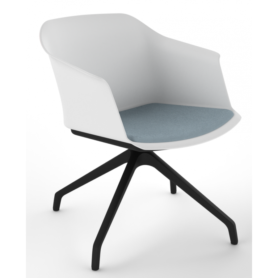 Cashew One Piece Moulded Chair with Black Pyramid Base and Upholstered Seat