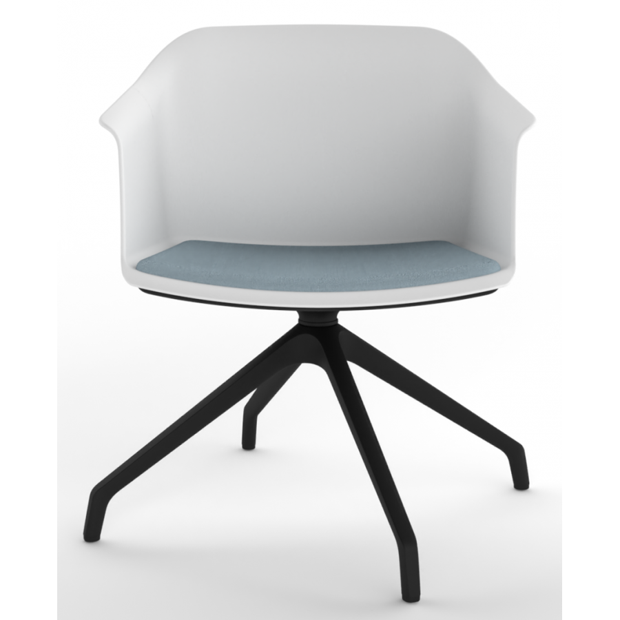 Cashew One Piece Moulded Chair with Black Pyramid Base and Upholstered Seat