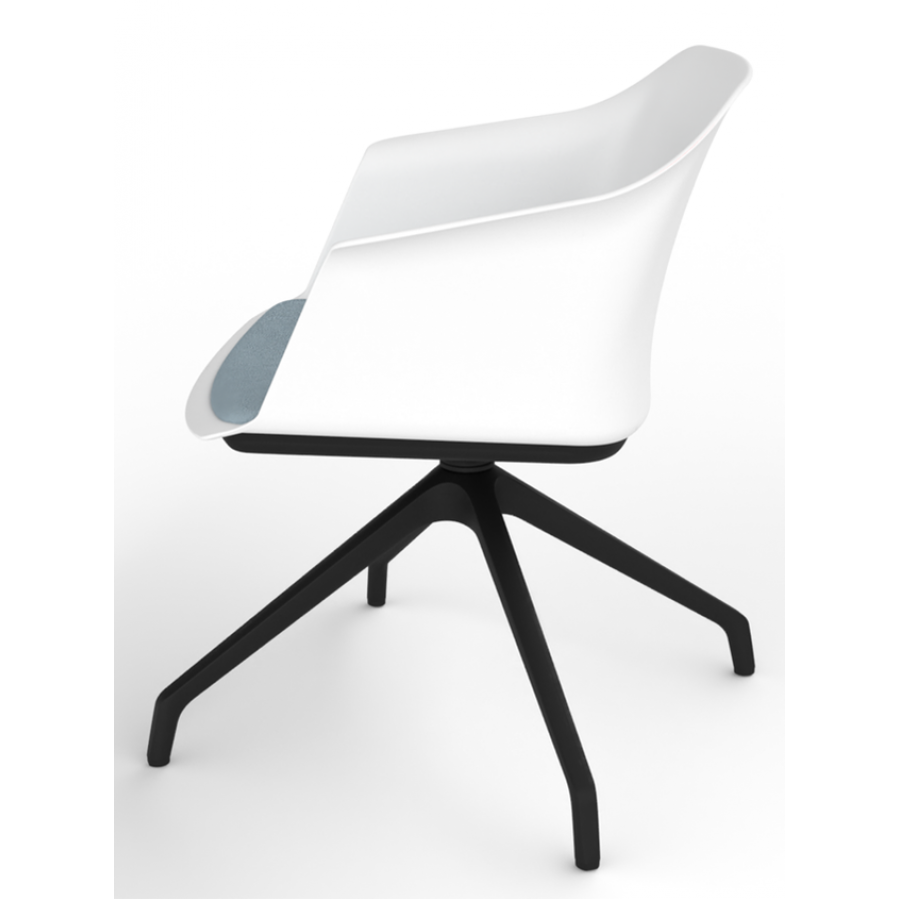 Cashew One Piece Moulded Chair with Black Pyramid Base and Upholstered Seat