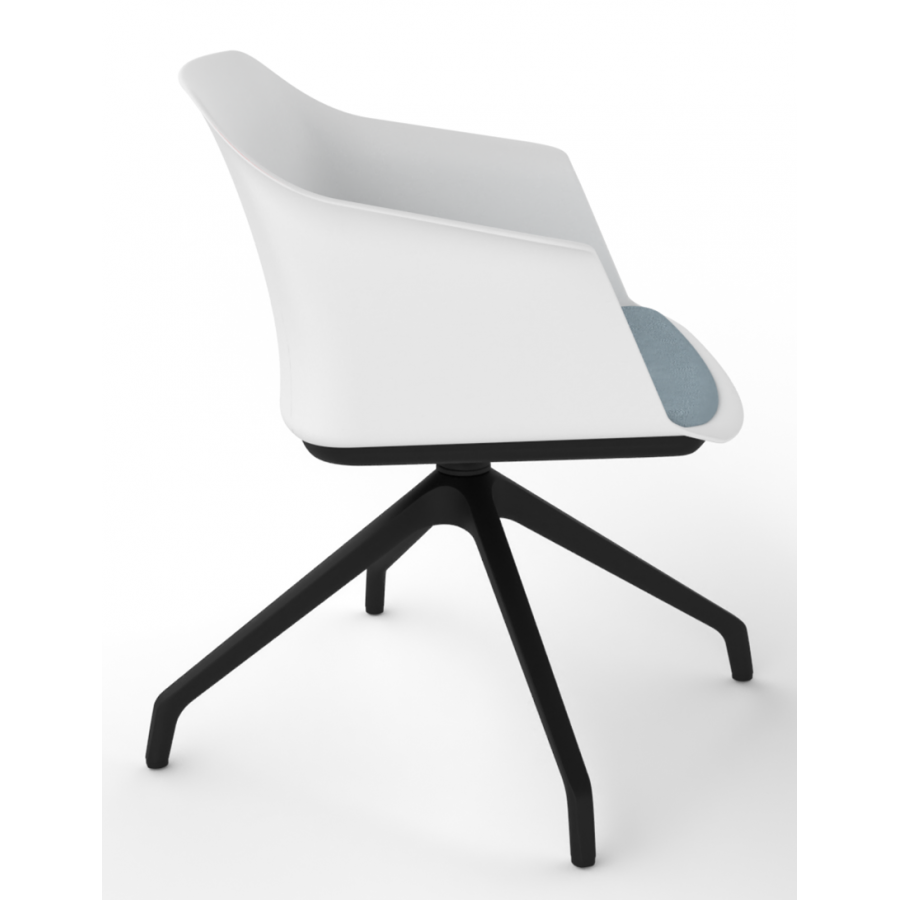 Cashew One Piece Moulded Chair with Black Pyramid Base and Upholstered Seat