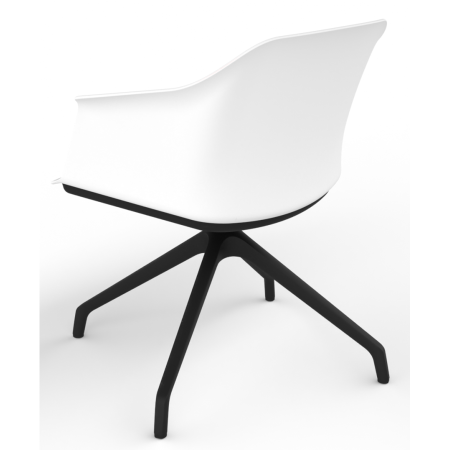 Cashew One Piece Moulded Chair with Black Pyramid Base and Upholstered Seat