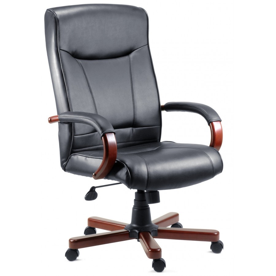 Kingston Mahogany Black Leather Office Chair