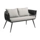 Mozzini Belt - 2 Seater Sofa - Matt Black Frame / Anthracite Rope Weave / Light Grey Cushions