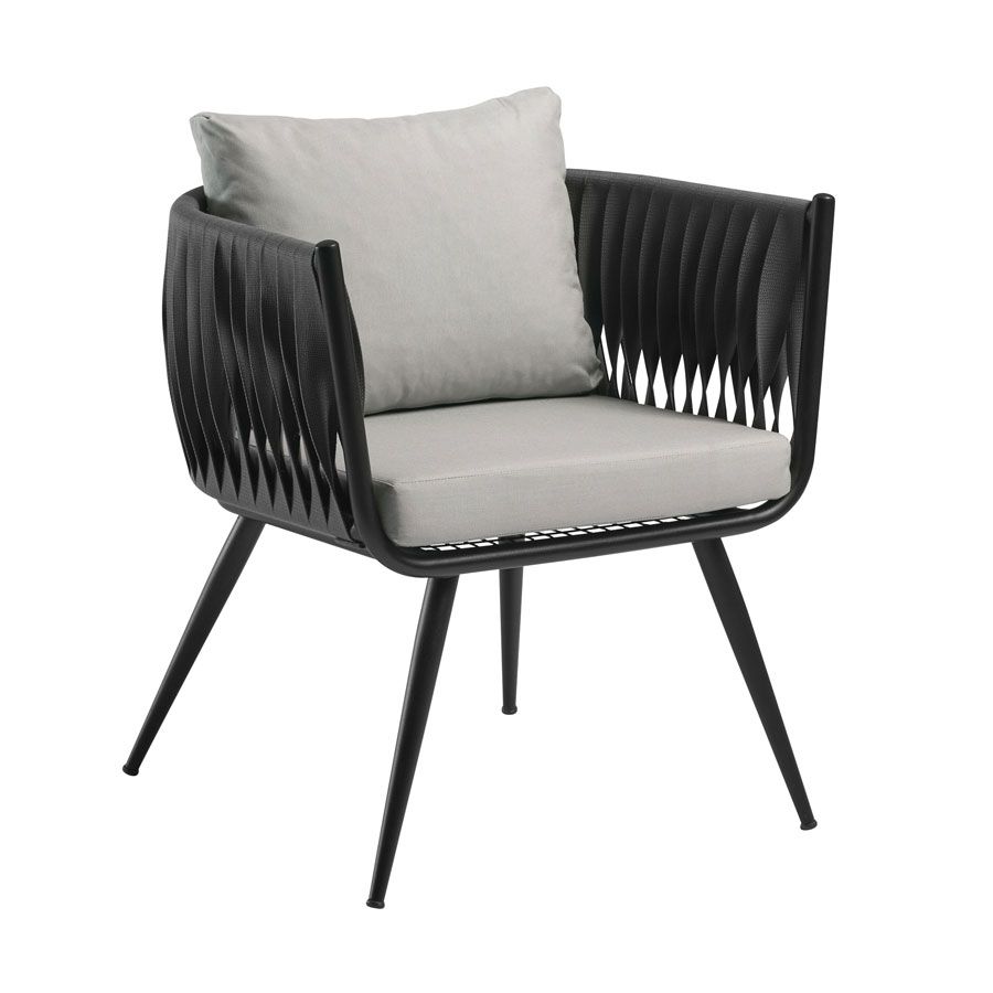 Mozzini Belt - 1 Seater Armchair - Matt Black Frame / Anthracite Rope Weave / Light Grey Cushions