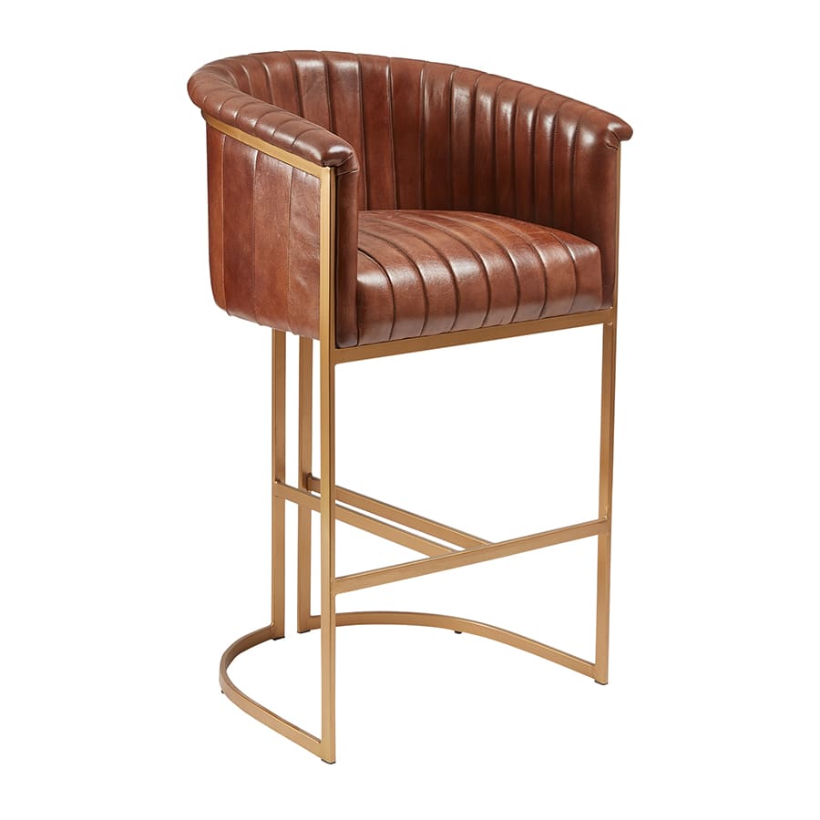 Nolan Pecan Brown Leather Bar Stool